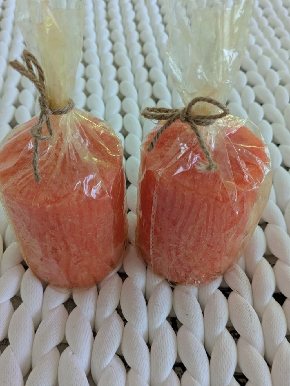 Orange 4" tall Wax Unscented Cylinder Riged Candles, Fall Decor Indoor, 2pk